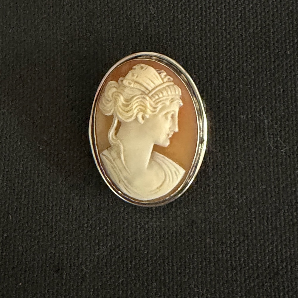 Classic Cameo Portrait Brooch - White and Tan